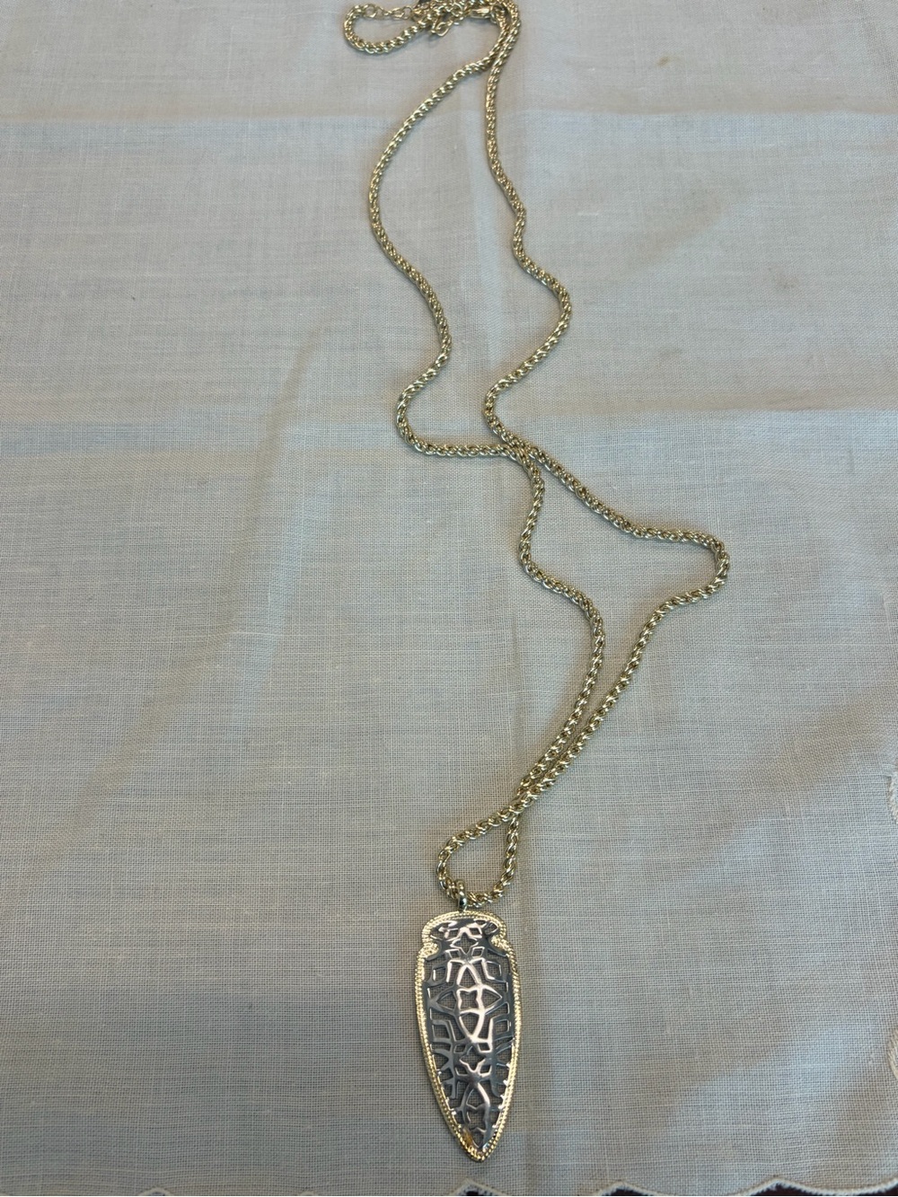 Kendra Scott Gold-with Silver Tone Pendant Necklace with Textured Shield Charm